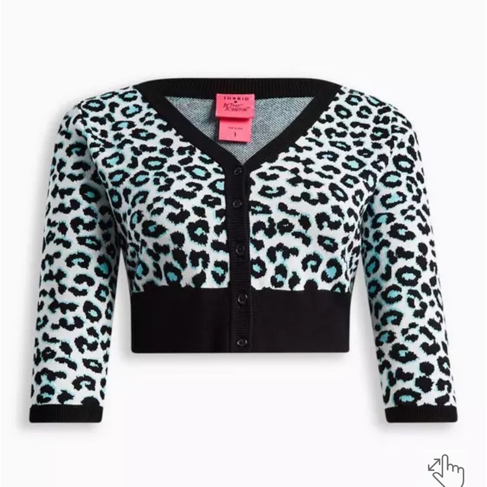 NWT 💙🩵Betsey Johnson Leopard 3/4 Length Sleeve Cropped Cardigan 💙🩵